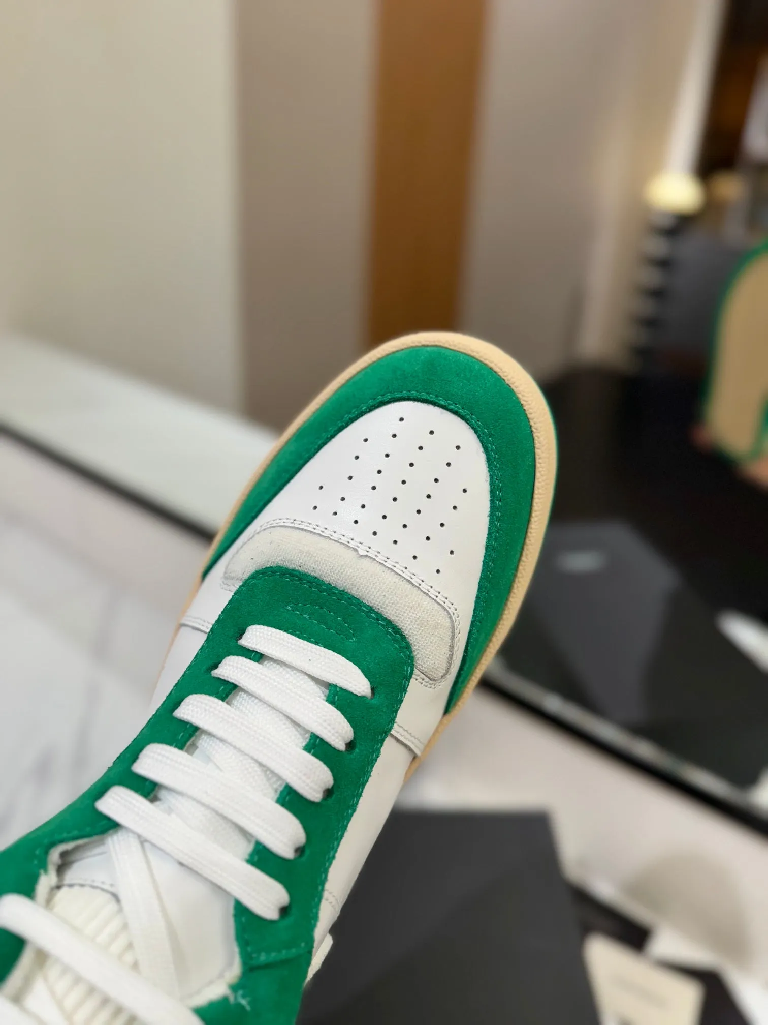 Quick turnaround End-to-end encryption PERFORATED SNEAKERS AND LAMBSKIN Saint IN SUEDE GREEN WHITE MID-TOP Laurent