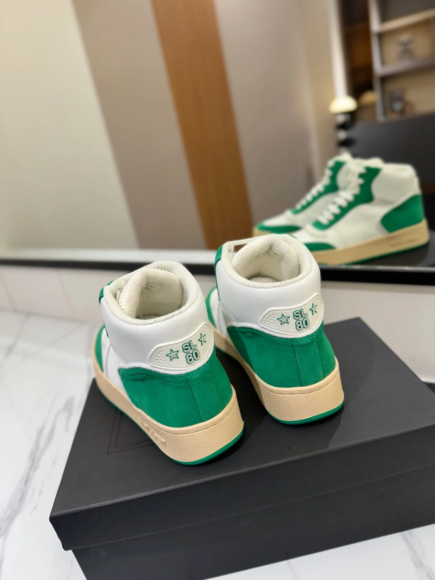 Quick turnaround End-to-end encryption PERFORATED SNEAKERS AND LAMBSKIN Saint IN SUEDE GREEN WHITE MID-TOP Laurent