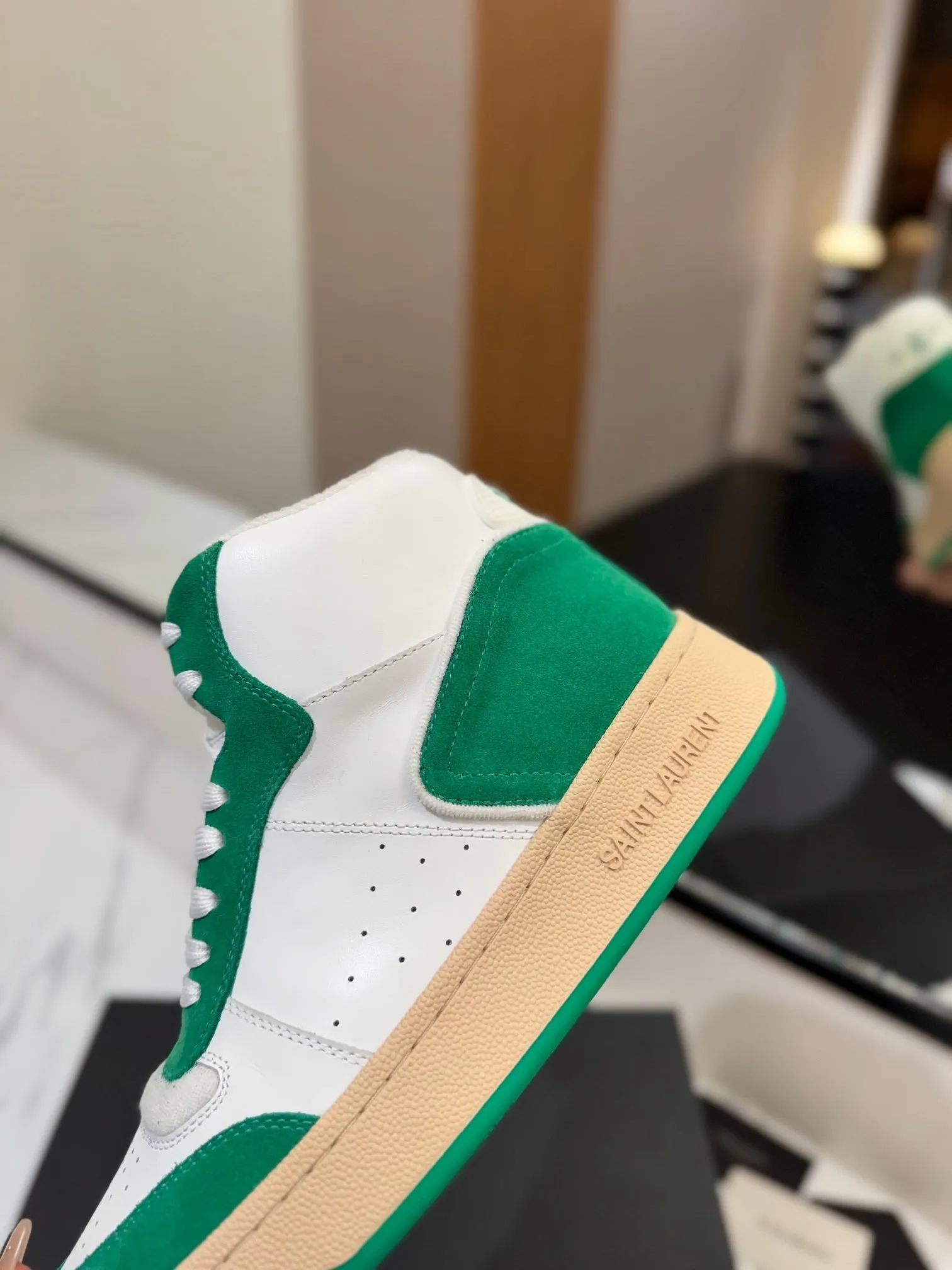 Quick turnaround End-to-end encryption PERFORATED SNEAKERS AND LAMBSKIN Saint IN SUEDE GREEN WHITE MID-TOP Laurent