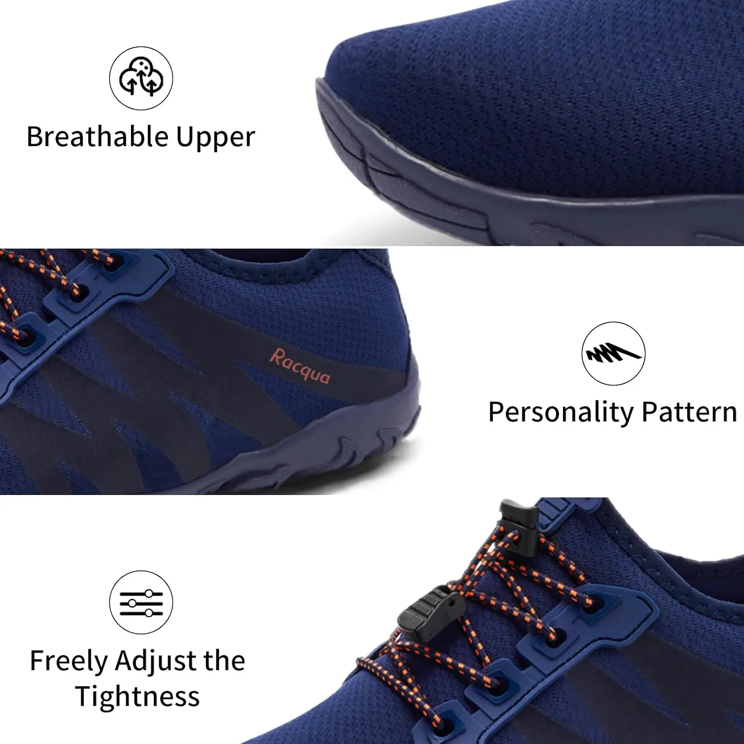 Racqua Men's Women's Water Shoes Quick Dry Aqua Shoes Lightweight Barefoot Swim Beach Shoes