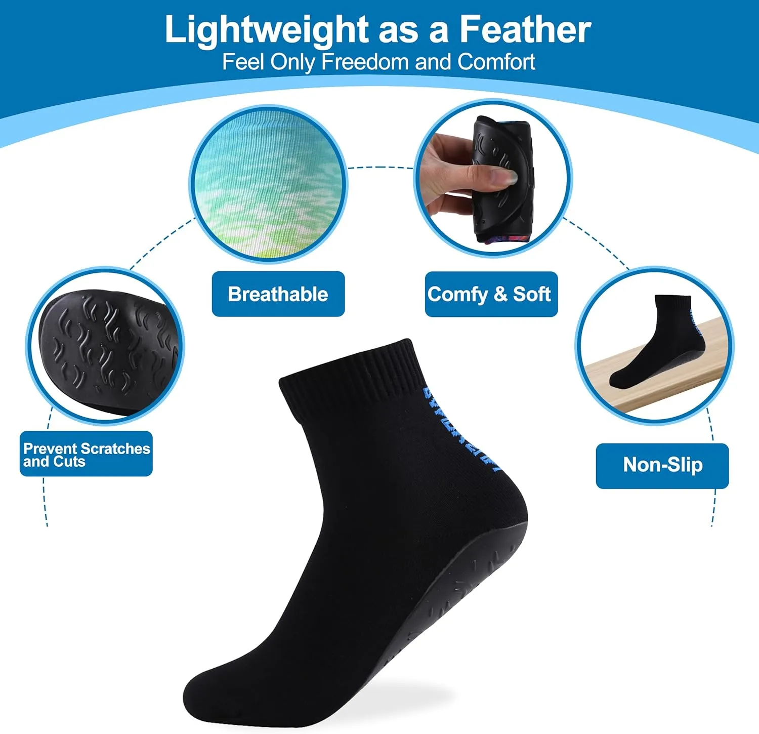 RANDY SUN Barefoot Quick-Dry Sand Beach Socks, Breathable Seamless Yoga Sock With TPE Sole