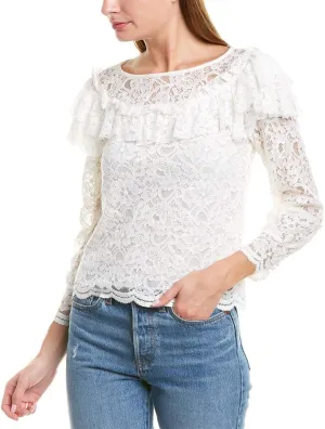 Rebecca Taylor Womens Lace Ruffled Blouse, White, 0