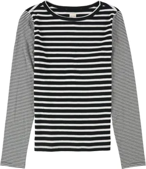 Rebecca Taylor Womens Striped Basic T-Shirt, Black, X-Small