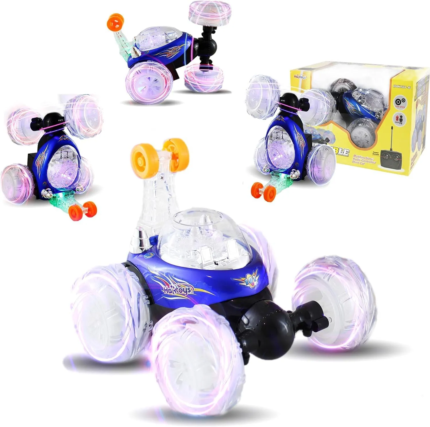 Rechargeable RC Tornado Stunt Car – 360° Flip Remote Control Turbo Twister Vehicle with Lights & Music | Double-Sided Spinning Car Toy for Toddlers Kids Boys Girls (Blue)