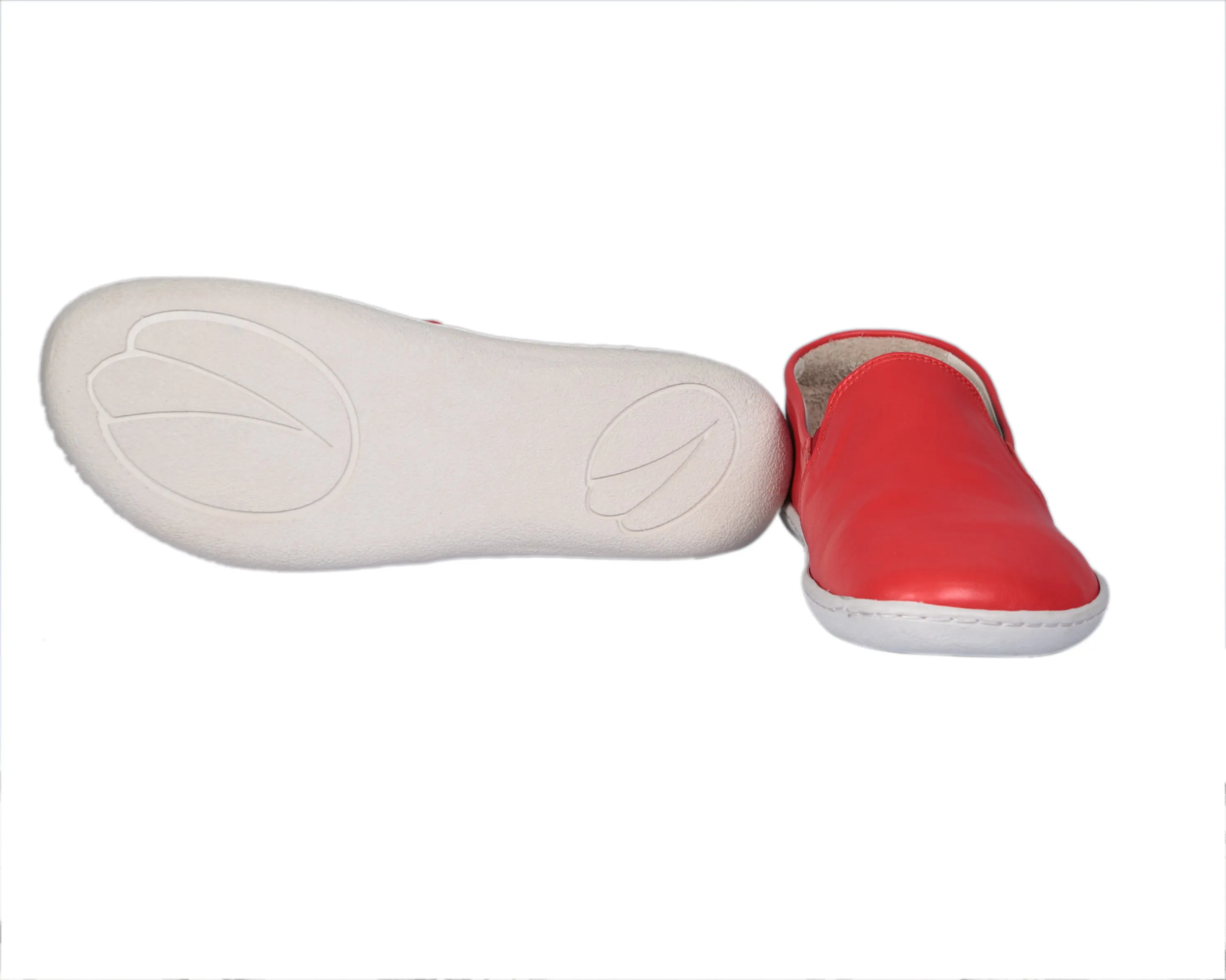 Red Slip-On Wide Barefoot Shoes Smooth Leather Handmade 6mm Rubber Outsole