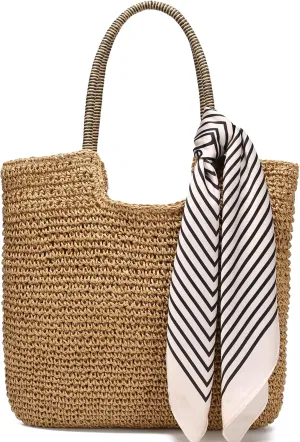 Rejolly Straw Tote Bag for Women Beach Summer Vacation Boho Rattan Handbags Large Woven Shoulder Purse