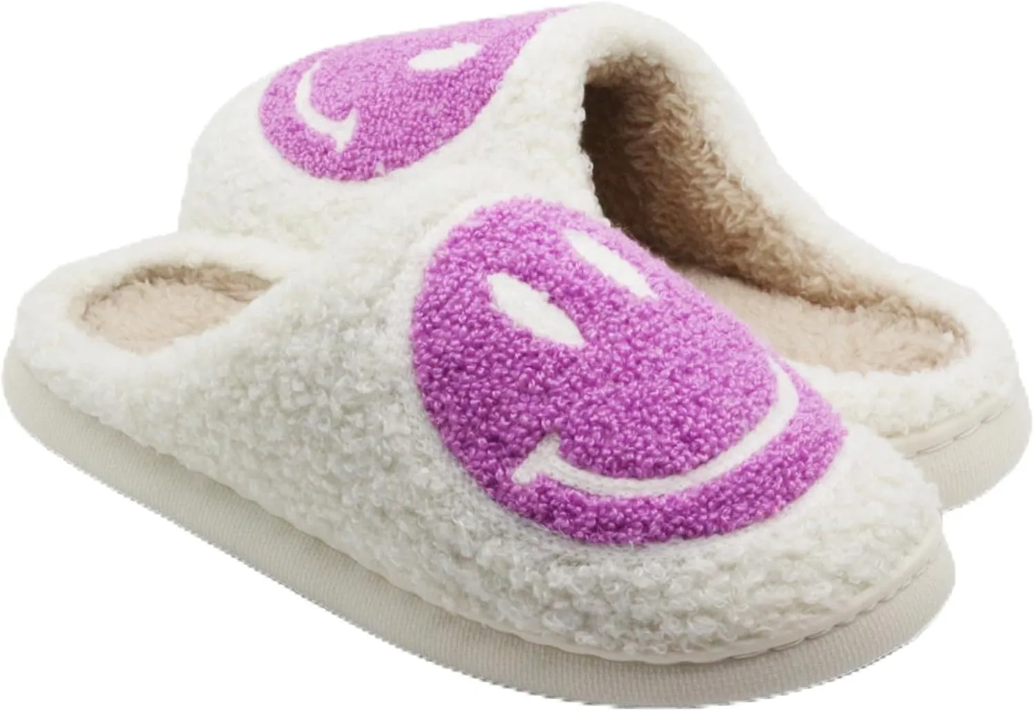 Retro Fuzzy Face Slippers for Women Men, Lightweight Slip-on Soft Fluffy Warm Couple Style Casual Cute Cozy Indoor Outdoor House Memory Foam Happy Face Slippers