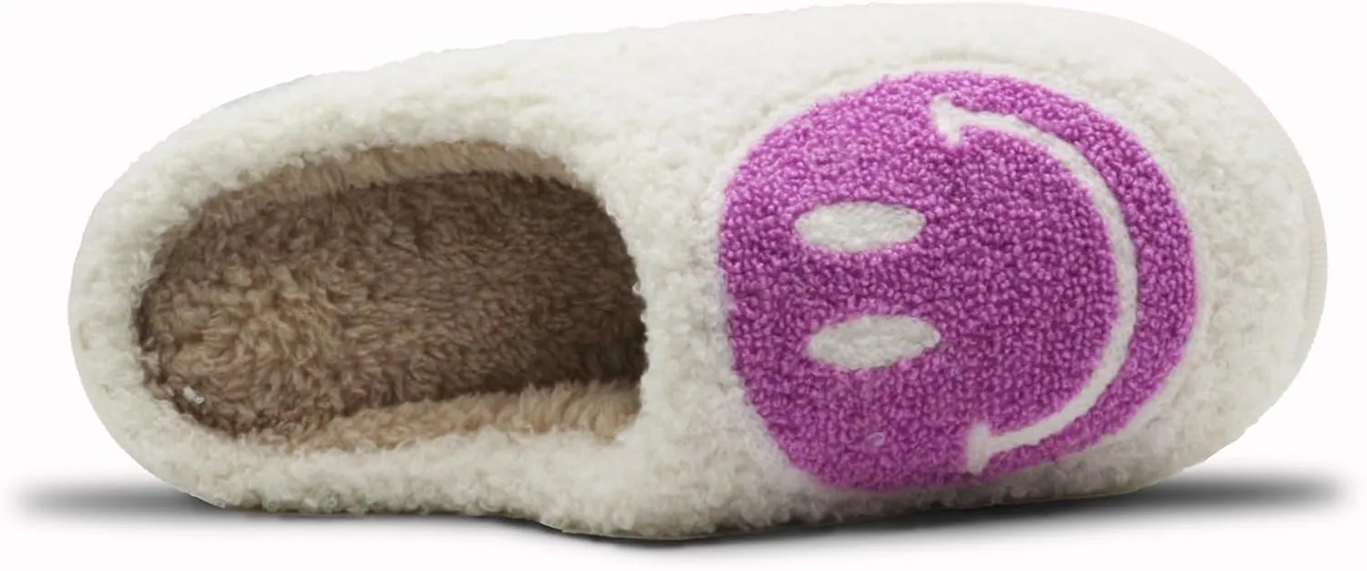 Retro Fuzzy Face Slippers for Women Men, Lightweight Slip-on Soft Fluffy Warm Couple Style Casual Cute Cozy Indoor Outdoor House Memory Foam Happy Face Slippers