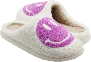 Retro Fuzzy Face Slippers for Women Men, Lightweight Slip-on Soft Fluffy Warm Couple Style Casual Cute Cozy Indoor Outdoor House Memory Foam Happy Face Slippers