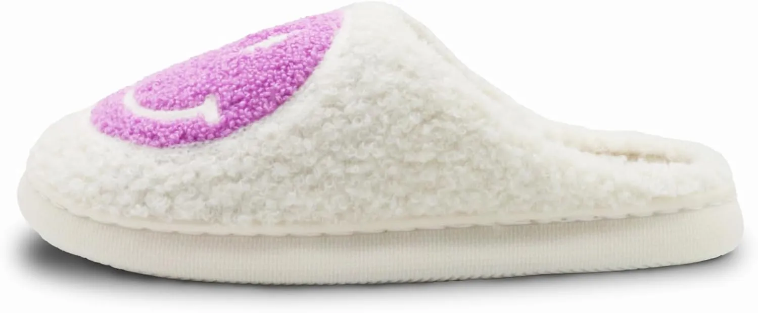 Retro Fuzzy Face Slippers for Women Men, Lightweight Slip-on Soft Fluffy Warm Couple Style Casual Cute Cozy Indoor Outdoor House Memory Foam Happy Face Slippers