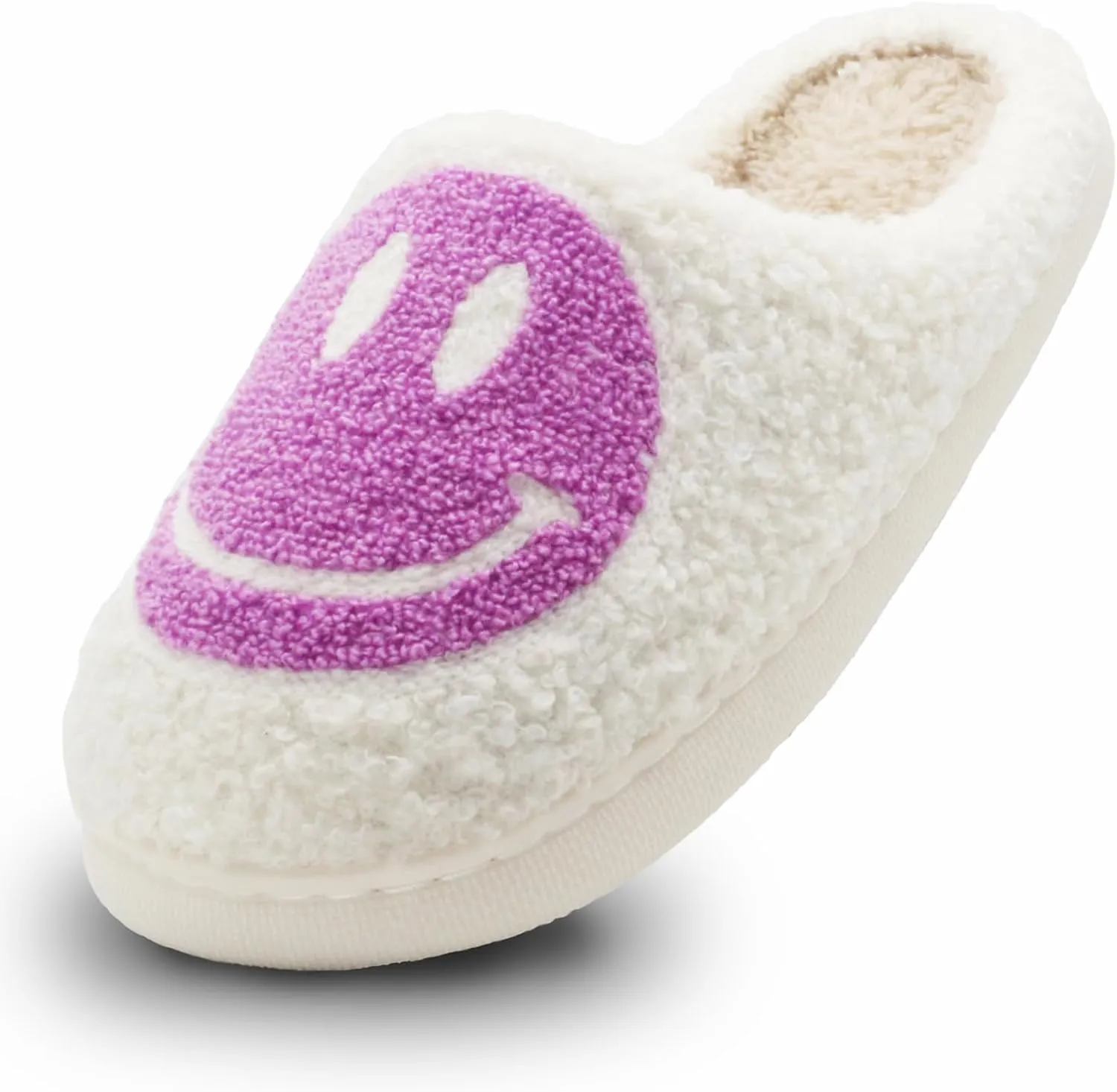 Retro Fuzzy Face Slippers for Women Men, Lightweight Slip-on Soft Fluffy Warm Couple Style Casual Cute Cozy Indoor Outdoor House Memory Foam Happy Face Slippers
