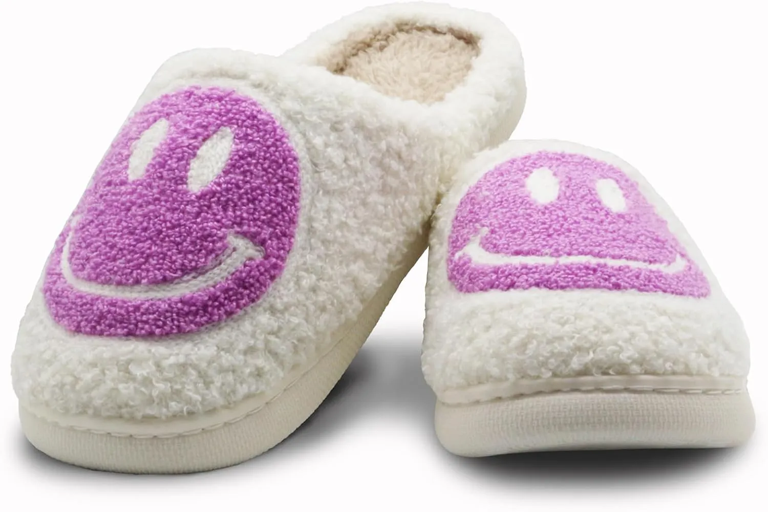 Retro Fuzzy Face Slippers for Women Men, Lightweight Slip-on Soft Fluffy Warm Couple Style Casual Cute Cozy Indoor Outdoor House Memory Foam Happy Face Slippers