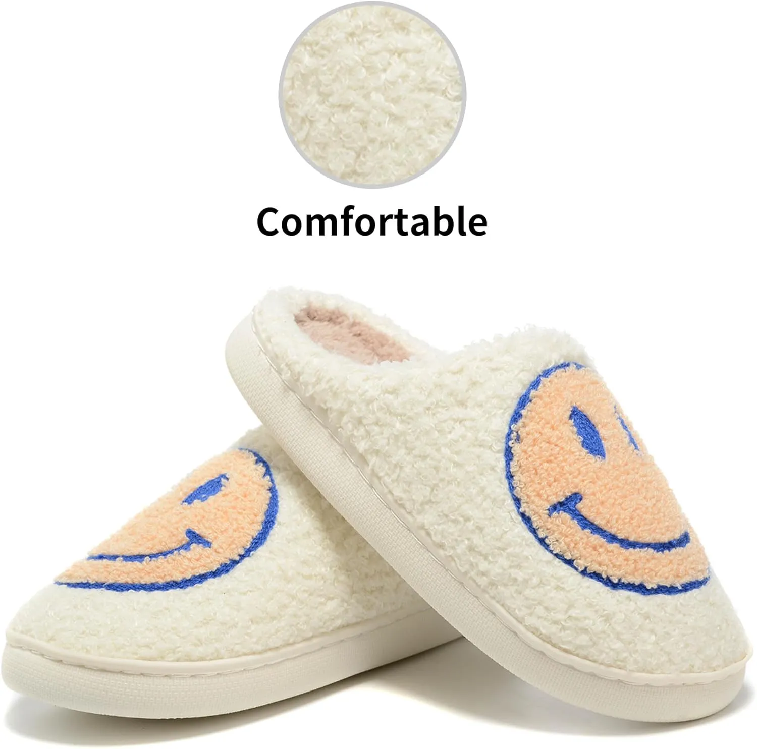 Retro Fuzzy Face Slippers Women Men Non-Slip Couple Style Casual Smile Face Slippers Retro Soft Fluffy Warm Home Lightweight Slip-on Cute Cozy Indoor Outdoor Memory Foam Face Slippers