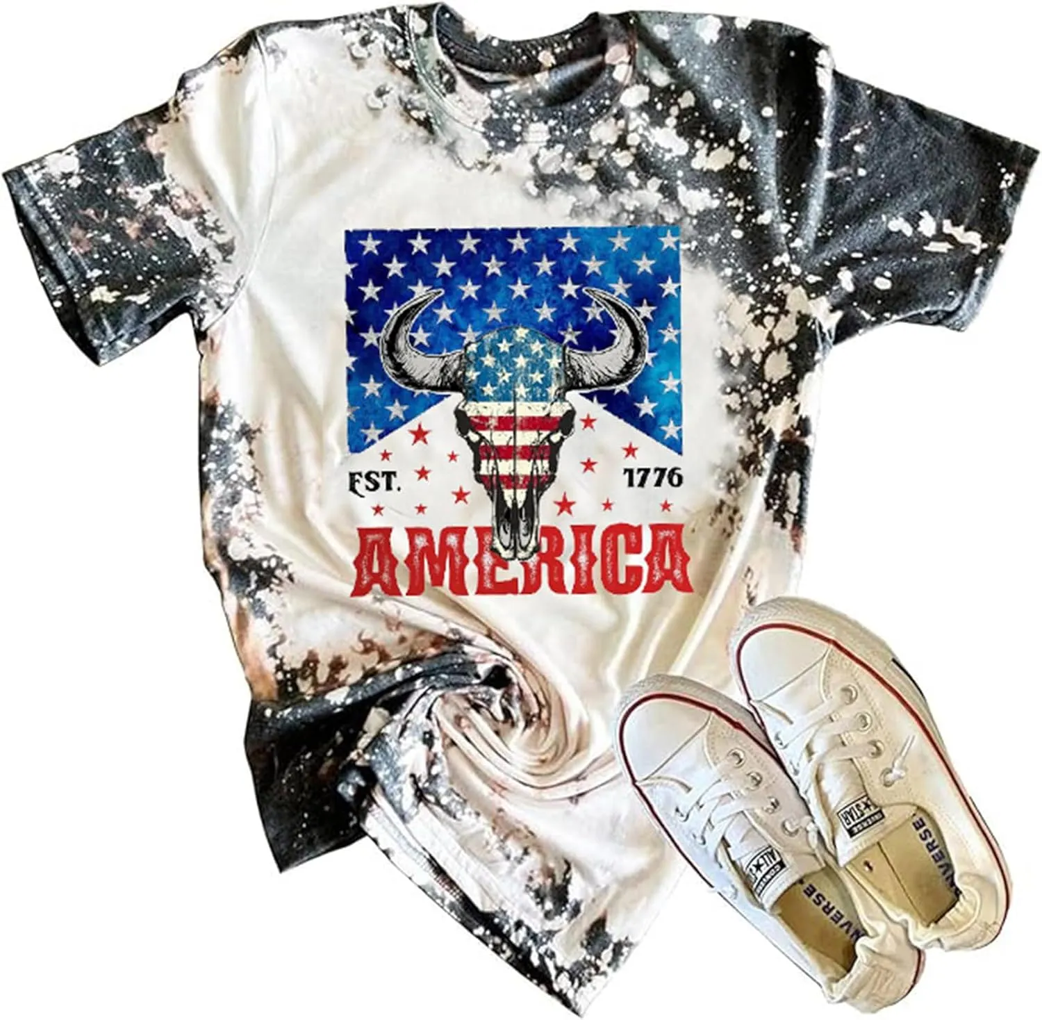 Retro Steer Skull Western T-Shirt Women Vintage Country Music Shirt Cute Cowgirl Graphic Cowboy Tees Tops