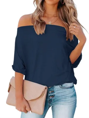 REVETRO Women's Off Shoulder Tops Casual Short Batwing Sleeve Summer Loose T Shirt Tunic Blouse…