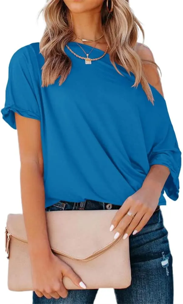 REVETRO Women's Off Shoulder Tops Casual Short Batwing Sleeve Summer Loose T Shirt Tunic Blouse…