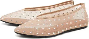Rhinestone Ballet Flats for Women Crystal-Embellished Mesh Ballerina Shoes Comfortable Casual Dress Flat Shoe