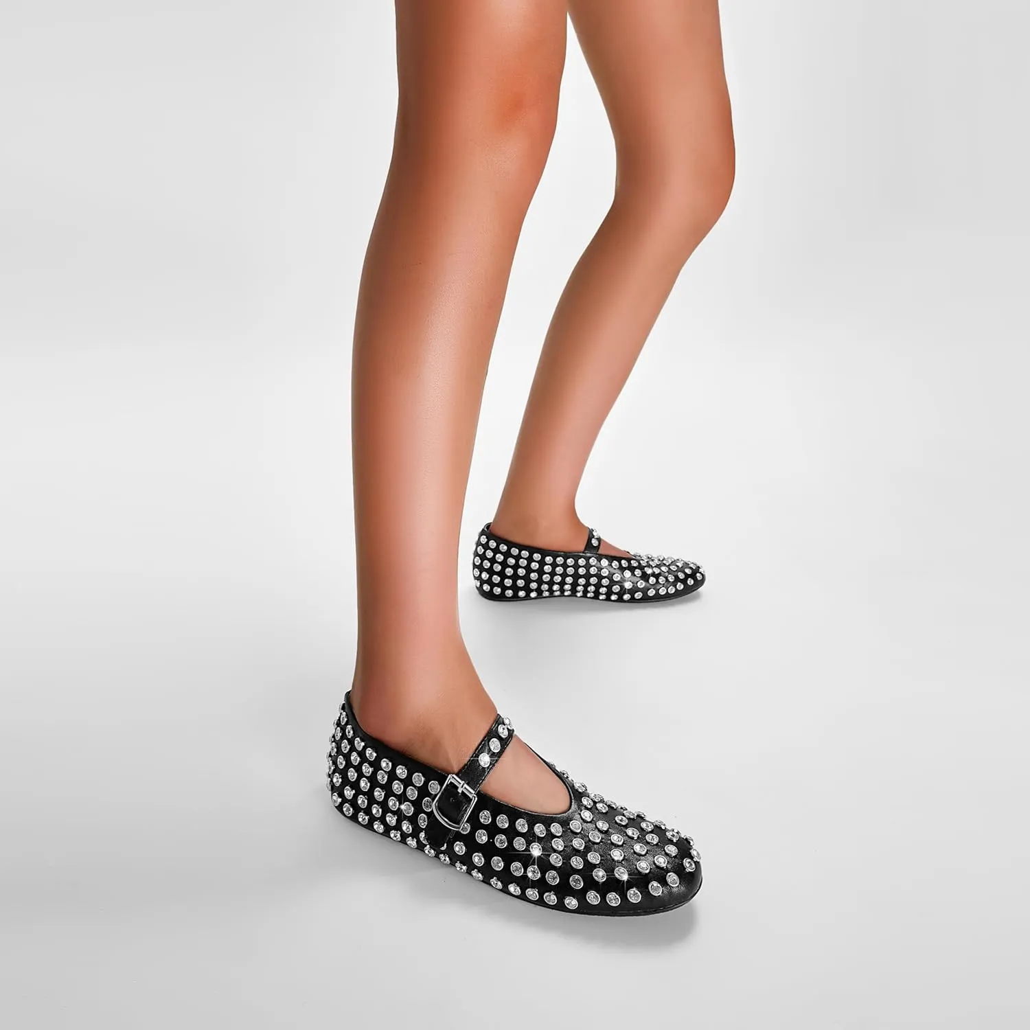 Rhinestone Ballet Flats for Women Sparkly Crystals Ballerina Shoes Women's Buckled Strap Mary Jane Flat Comfort Casual Low Heels