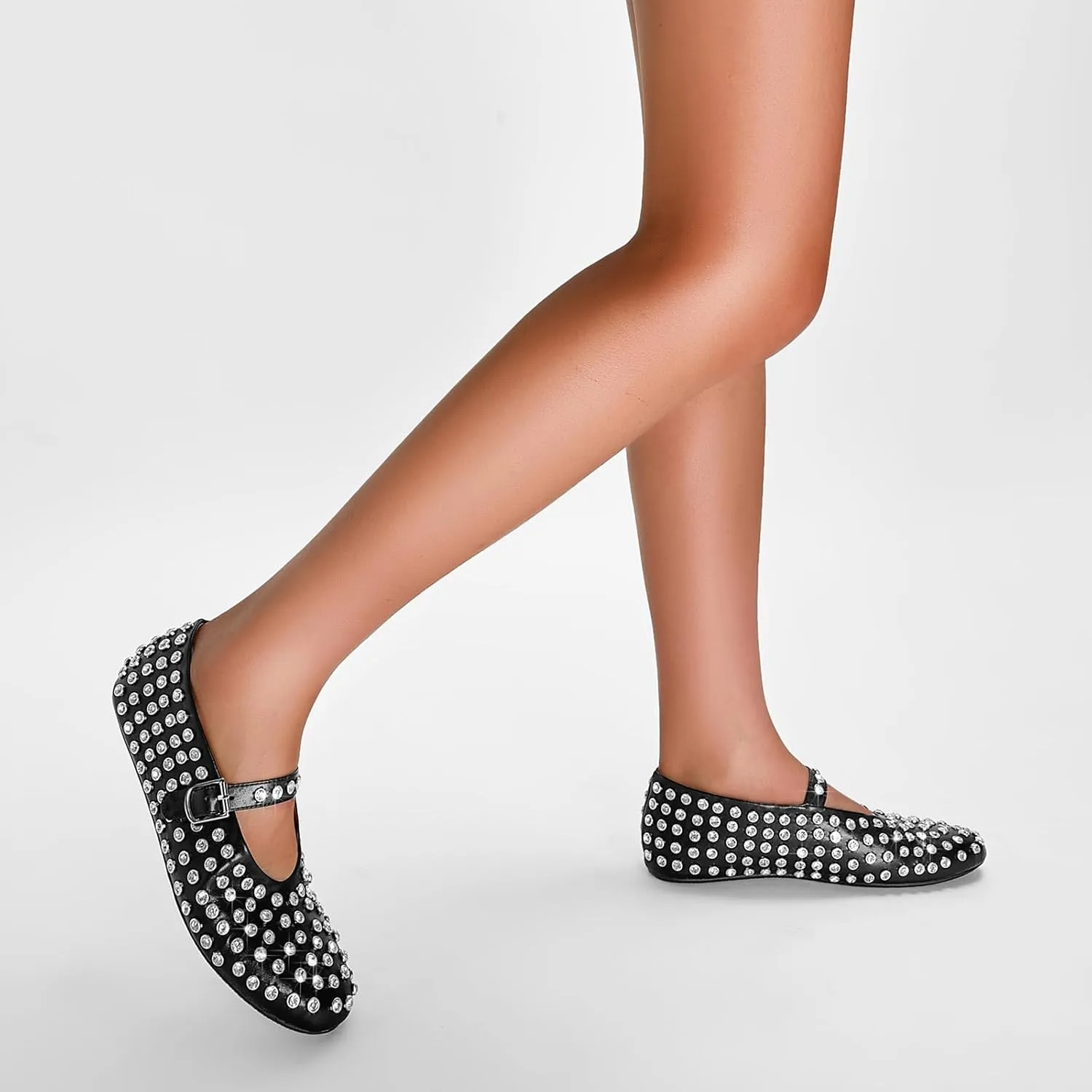 Rhinestone Ballet Flats for Women Sparkly Crystals Ballerina Shoes Women's Buckled Strap Mary Jane Flat Comfort Casual Low Heels