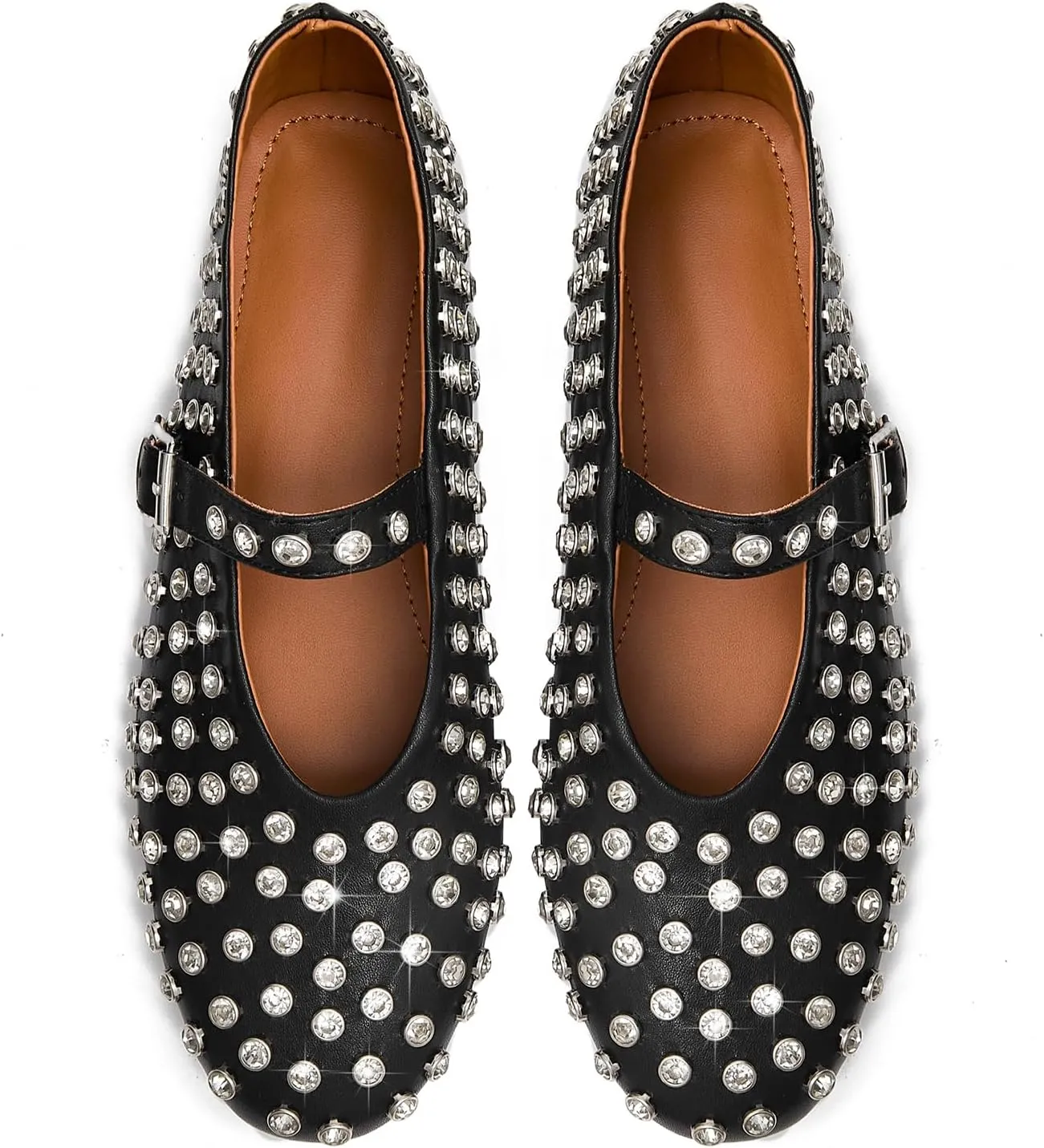 Rhinestone Ballet Flats for Women Sparkly Crystals Ballerina Shoes Women's Buckled Strap Mary Jane Flat Comfort Casual Low Heels