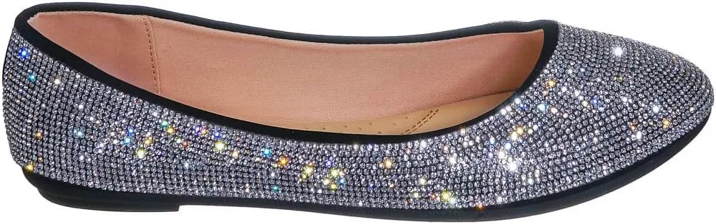 Rhinestone Crystal Embellished Ballet Flats - Round Toe Padded Shoes
