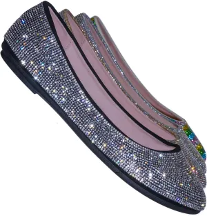 Rhinestone Crystal Embellished Ballet Flats - Round Toe Padded Shoes