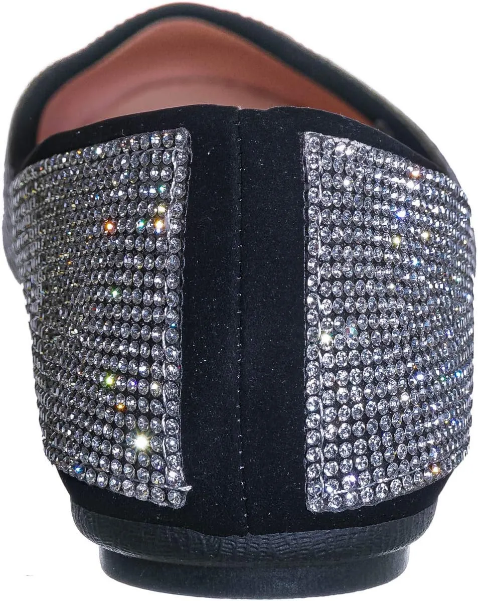 Rhinestone Crystal Embellished Ballet Flats - Round Toe Padded Shoes