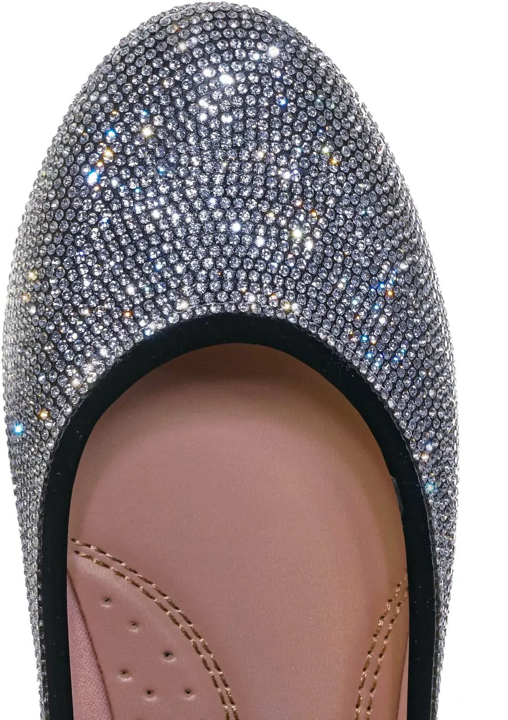 Rhinestone Crystal Embellished Ballet Flats - Round Toe Padded Shoes