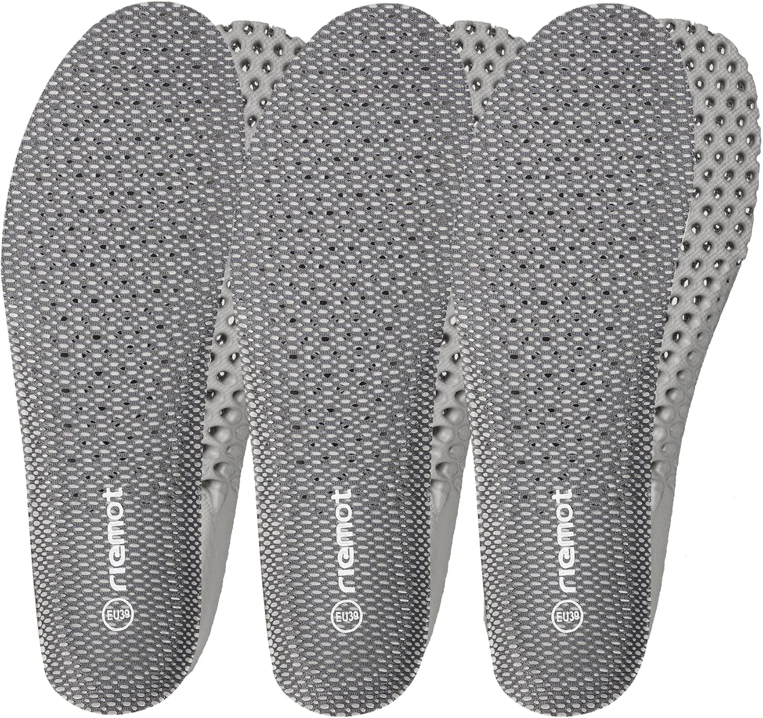 riemot 3 Pairs Shoe Insoles for Men Breathable Honeycomb Water Shoes Inserts Cushioning Shock Absorbing Insole Replacement Insoles for Work Shoes Grey US15/ EU48
