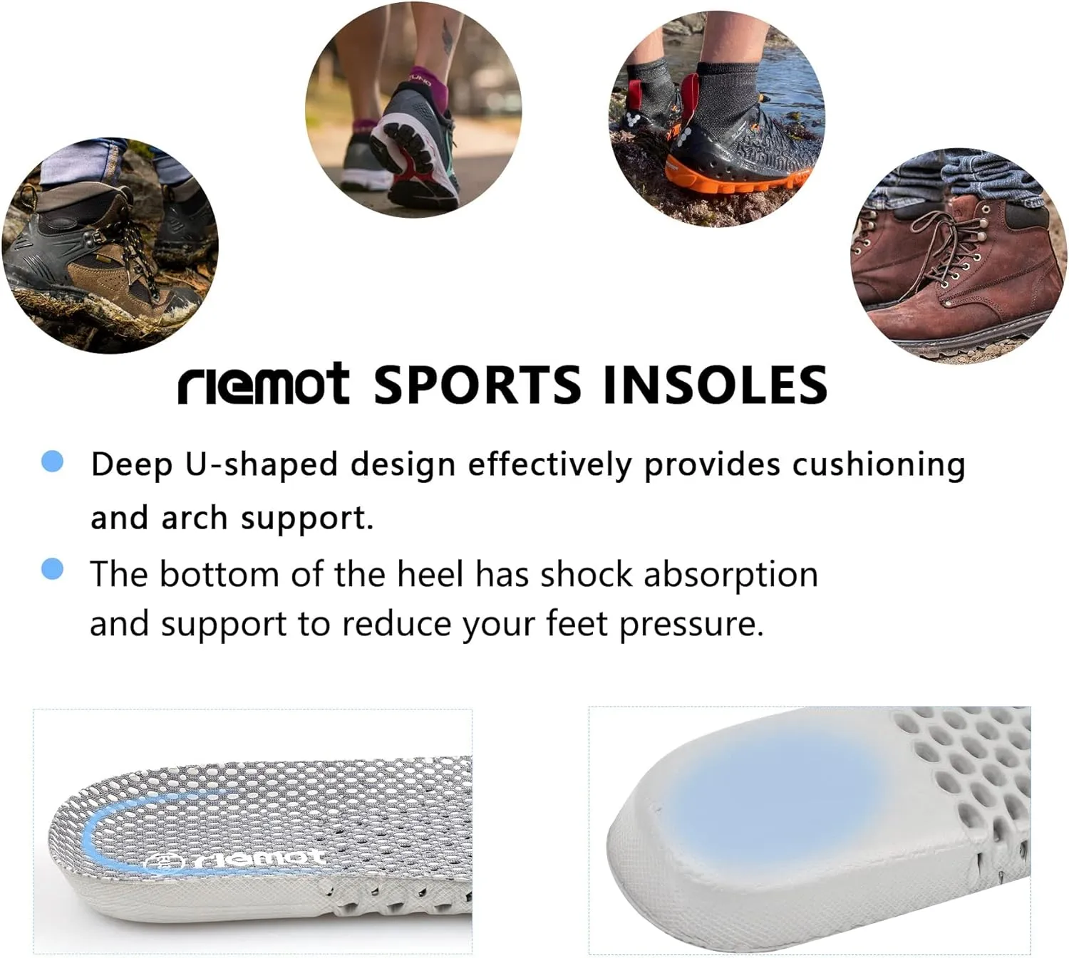 riemot 3 Pairs Shoe Insoles for Men Breathable Honeycomb Water Shoes Inserts Cushioning Shock Absorbing Insole Replacement Insoles for Work Shoes Grey US15/ EU48
