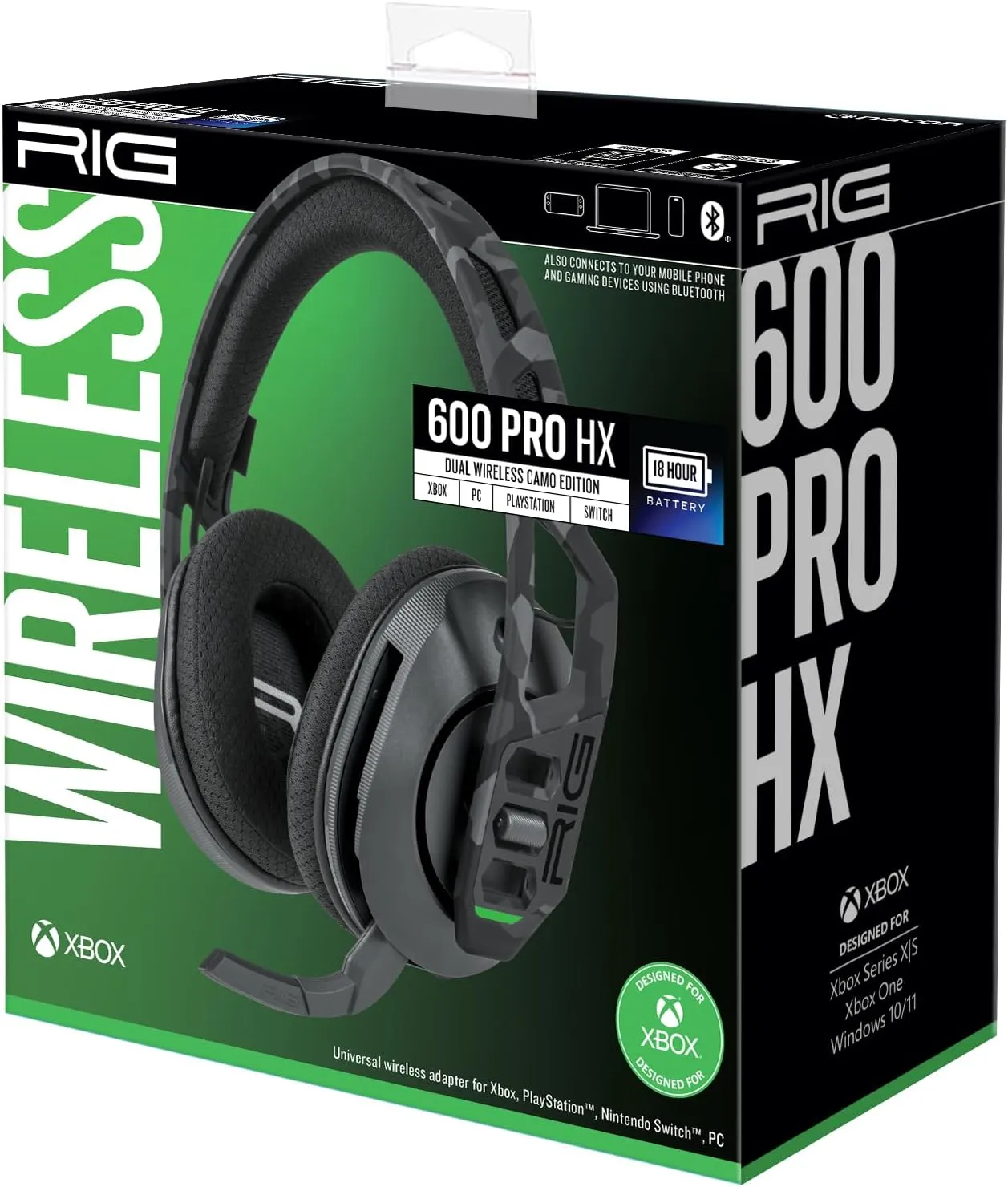 RIG 600 PRO HX Dual Wireless Universal Gaming Headset with Bluetooth for Xbox Series X|S, Xbox One, PlayStation PS4, PS5, Nintendo Switch, PC, USB, Steam Deck, Android and iPhone – Urban Camo
