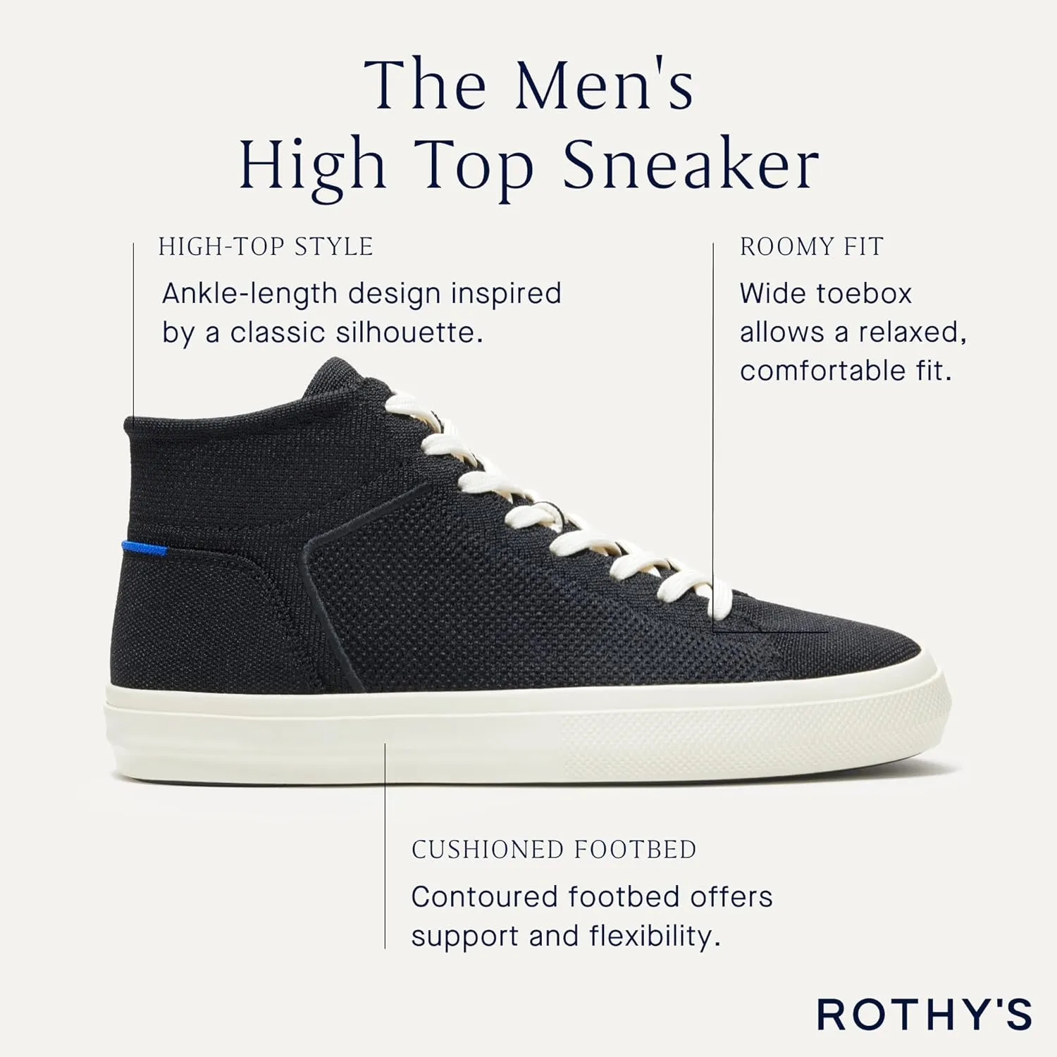 Rothy's The High Top, Men's Lace Up Sneaker for Walking & Casual Comfort, Made from Recycled Plastic Bottles & Machine Washable