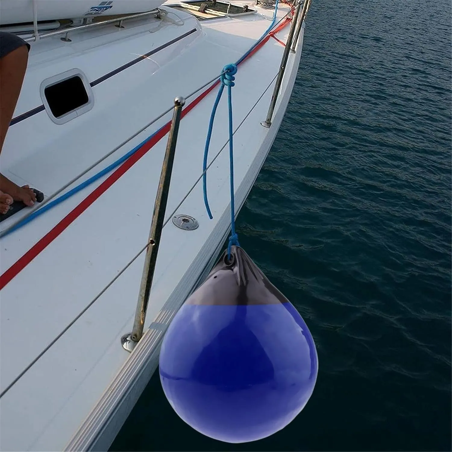 Round Boat Fender Buoy Ball PVC Multipurpose Anti Scratch Lightweight with Eye Hole for Yachts Marinas Anchor Buoy 30x35cm
