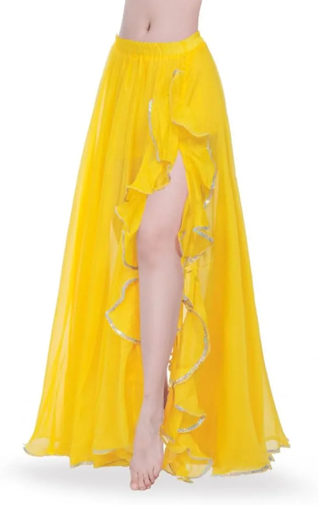 ROYAL SMEELA Women's Chiffon Skirt Belly Dance Costume for Women Dancing Dress High Split Beach Ruffle Bellydance Skirts