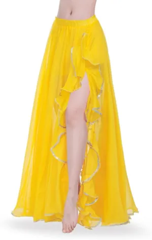 ROYAL SMEELA Women's Chiffon Skirt Belly Dance Costume for Women Dancing Dress High Split Beach Ruffle Bellydance Skirts