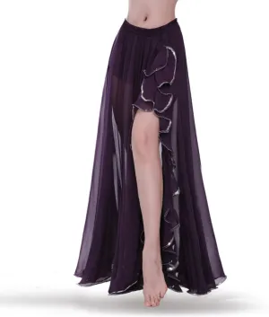 ROYAL SMEELA Women's Chiffon Skirt Belly Dance Costume for Women Dancing Dress High Split Beach Ruffle Bellydance Skirts