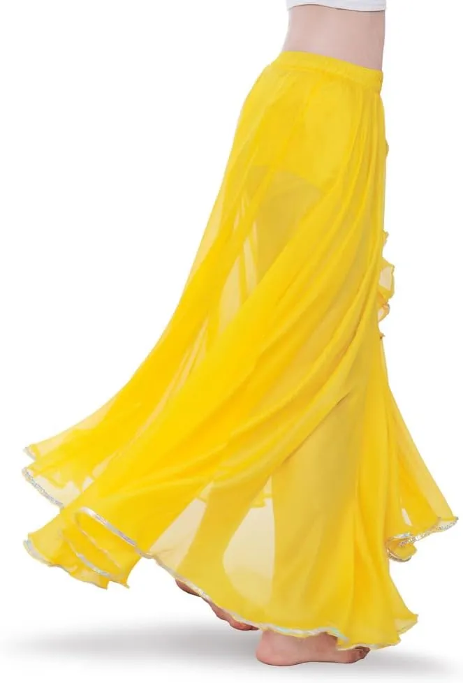 ROYAL SMEELA Women's Chiffon Skirt Belly Dance Costume for Women Dancing Dress High Split Beach Ruffle Bellydance Skirts