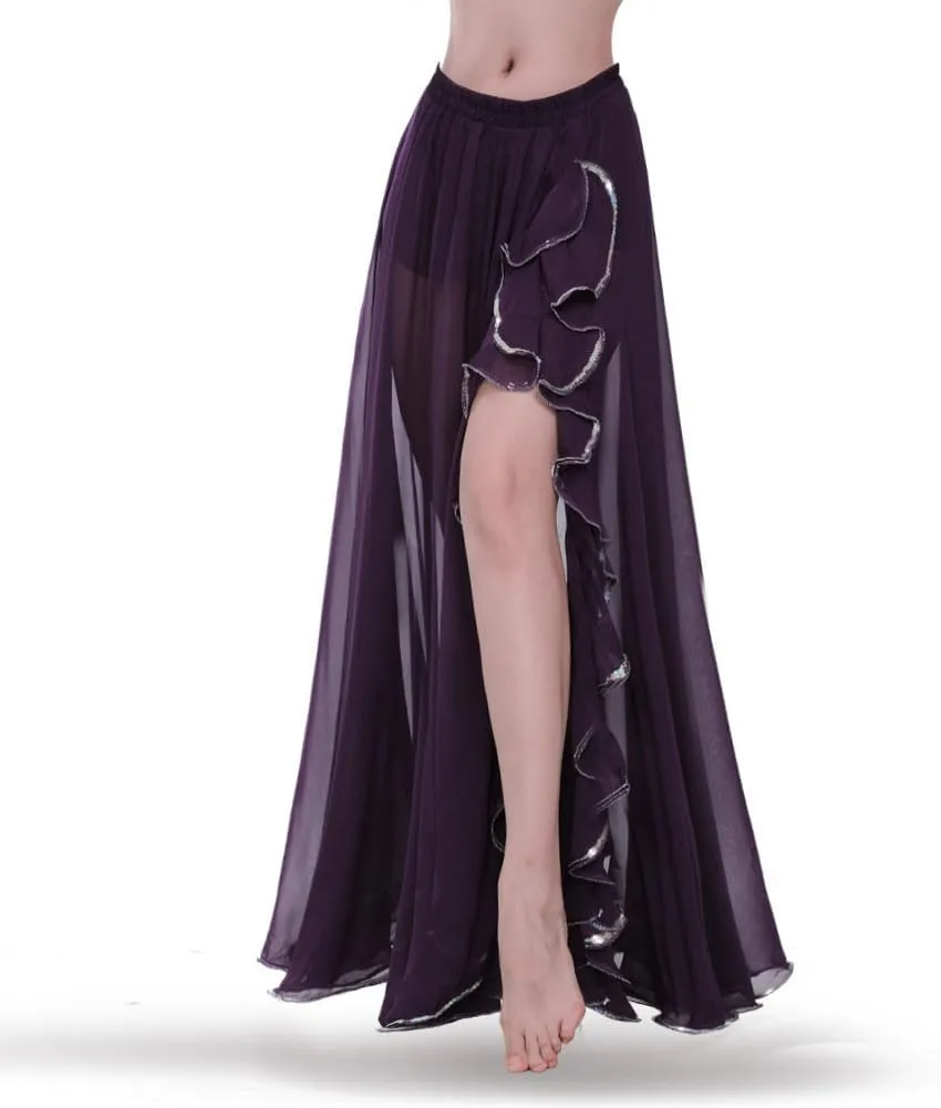 ROYAL SMEELA Women's Chiffon Skirt Belly Dance Costume for Women Dancing Dress High Split Beach Ruffle Bellydance Skirts