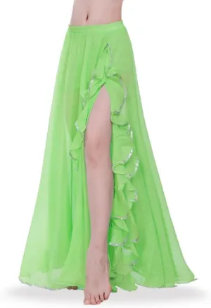 ROYAL SMEELA Women's Chiffon Skirt Belly Dance Costume for Women Dancing Dress High Split Beach Ruffle Bellydance Skirts