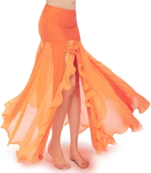 ROYAL SMEELA Women's Skirt Belly Dance Costume for Women Dancing Dress High Split Beach Ruffle Bellydance Skirts Red