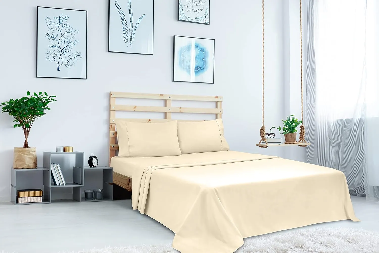 Royale Linens 2 Pack Bulk Flat Sheet Set - Top Sheets - Soft 1800 Microfiber - Wrinkle & Stain Resistant - for Hotel, Massage Table, Hospital, Dorm - Twin Flat Sheet Sold Separately (Twin, Sand)