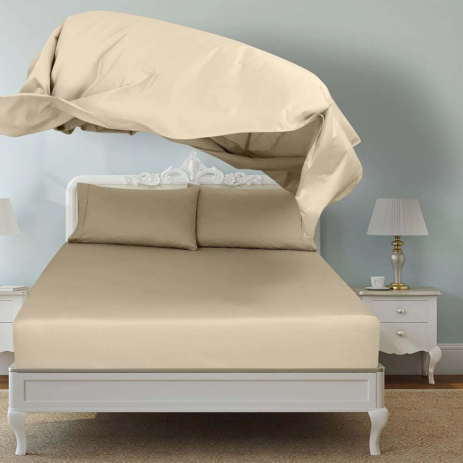 Royale Linens 2 Pack Bulk Flat Sheet Set - Top Sheets - Soft 1800 Microfiber - Wrinkle & Stain Resistant - for Hotel, Massage Table, Hospital, Dorm - Twin Flat Sheet Sold Separately (Twin, Sand)