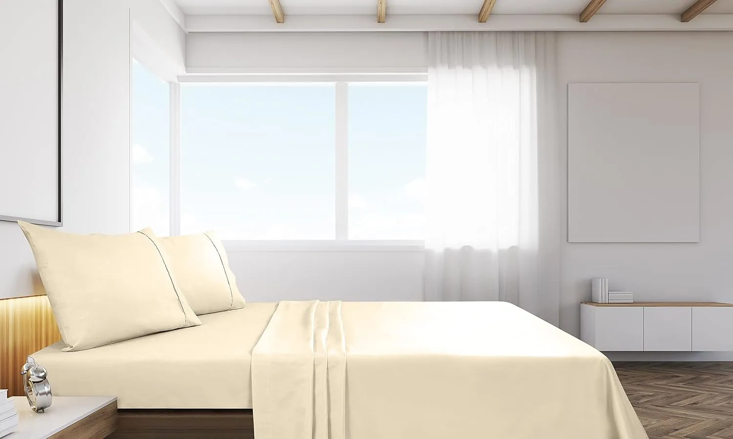 Royale Linens 2 Pack Bulk Flat Sheet Set - Top Sheets - Soft 1800 Microfiber - Wrinkle & Stain Resistant - for Hotel, Massage Table, Hospital, Dorm - Twin Flat Sheet Sold Separately (Twin, Sand)