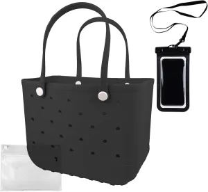 Rubber Beach Tote Bag - Waterproof Washable Durable Open Purses with Zipper Pocket and Phone Pouch for Pool Boat