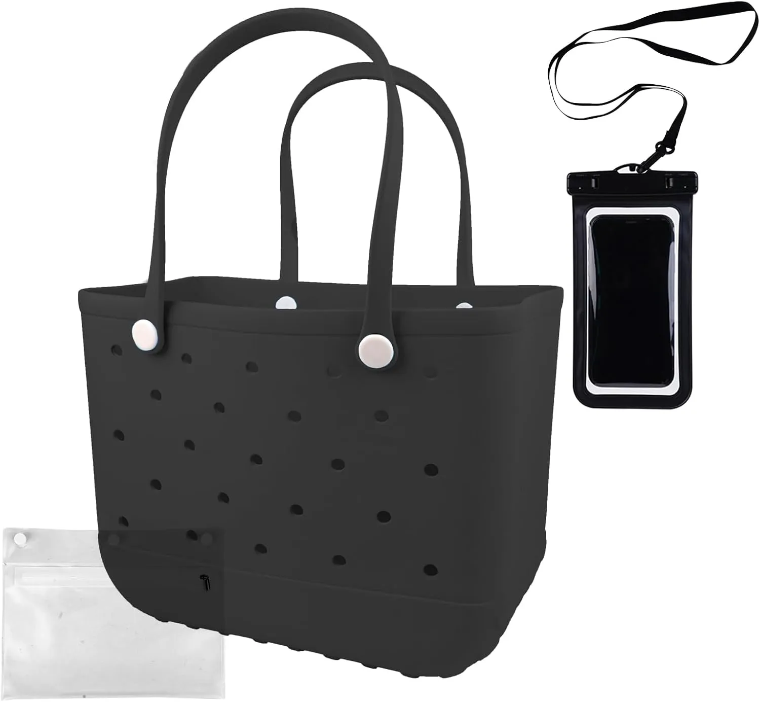 Rubber Beach Tote Bag - Waterproof Washable Durable Open Purses with Zipper Pocket and Phone Pouch for Pool Boat