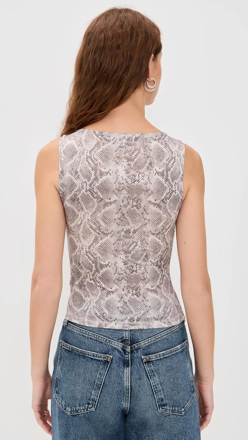 Ruchered Slinky Tank Top with SSP PRINT001 by good american
