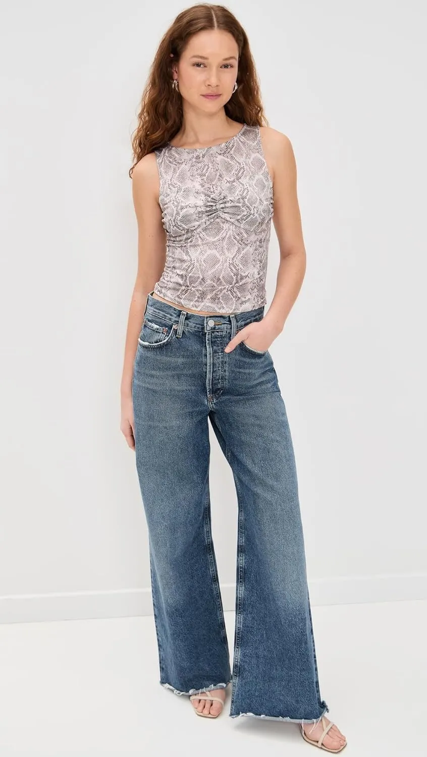 Ruchered Slinky Tank Top with SSP PRINT001 by good american