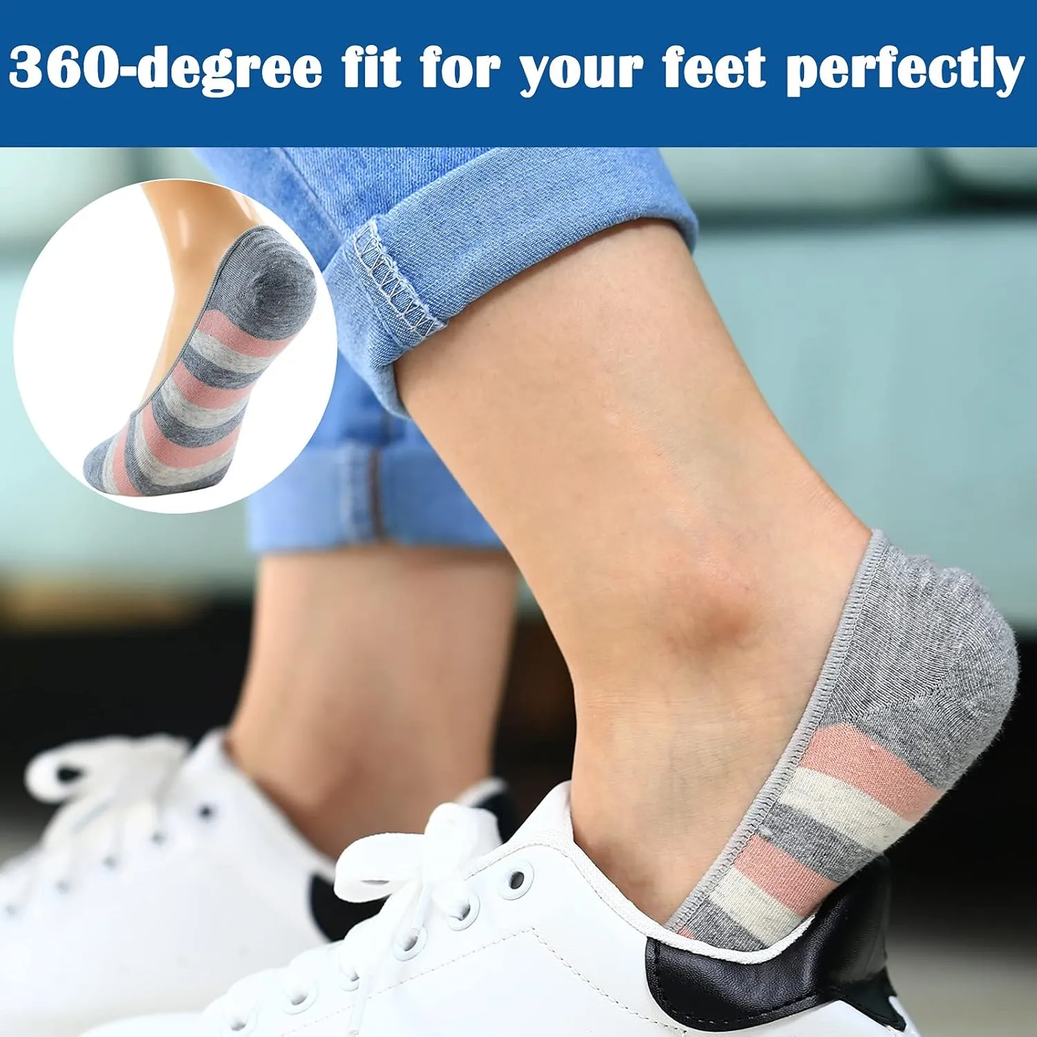 RYI 5-Pack No Show Socks for Women Size 6-9 Ankle Invisible Non-slip Athletic Socks
