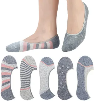 RYI 5-Pack No Show Socks for Women Size 6-9 Ankle Invisible Non-slip Athletic Socks