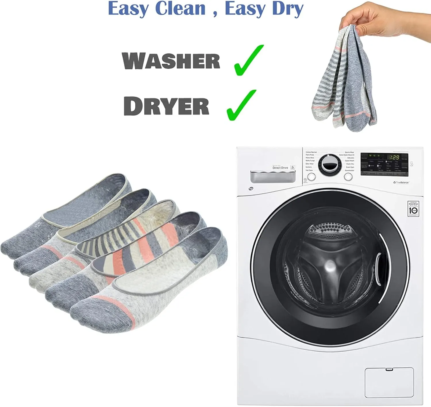 RYI 5-Pack No Show Socks for Women Size 6-9 Ankle Invisible Non-slip Athletic Socks
